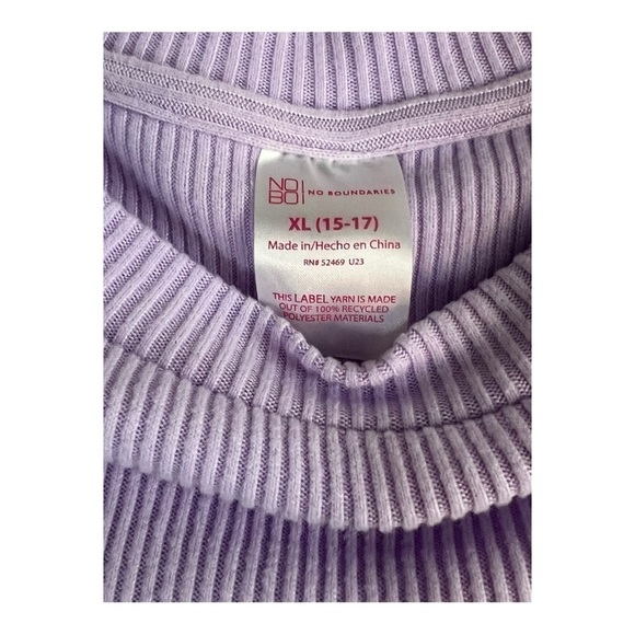 No Boundaries Cropped Crew Long Sleeve Ribbed Lavender Womens Size XL - Picture 3 of 5